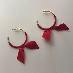 Red bow hoop earrings